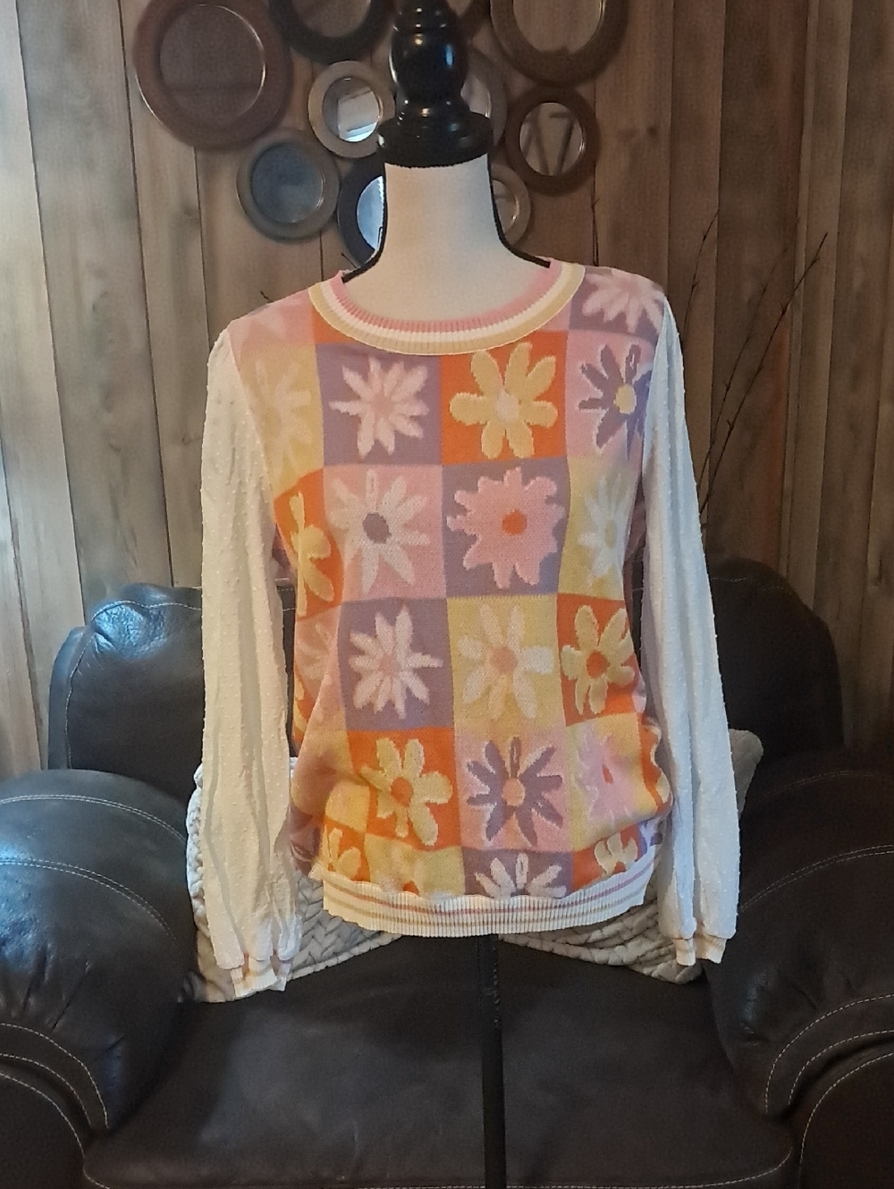 Fate Charlotte Cotton Floral Block Print Swiss Dot Long Sleeve Textured Boho
